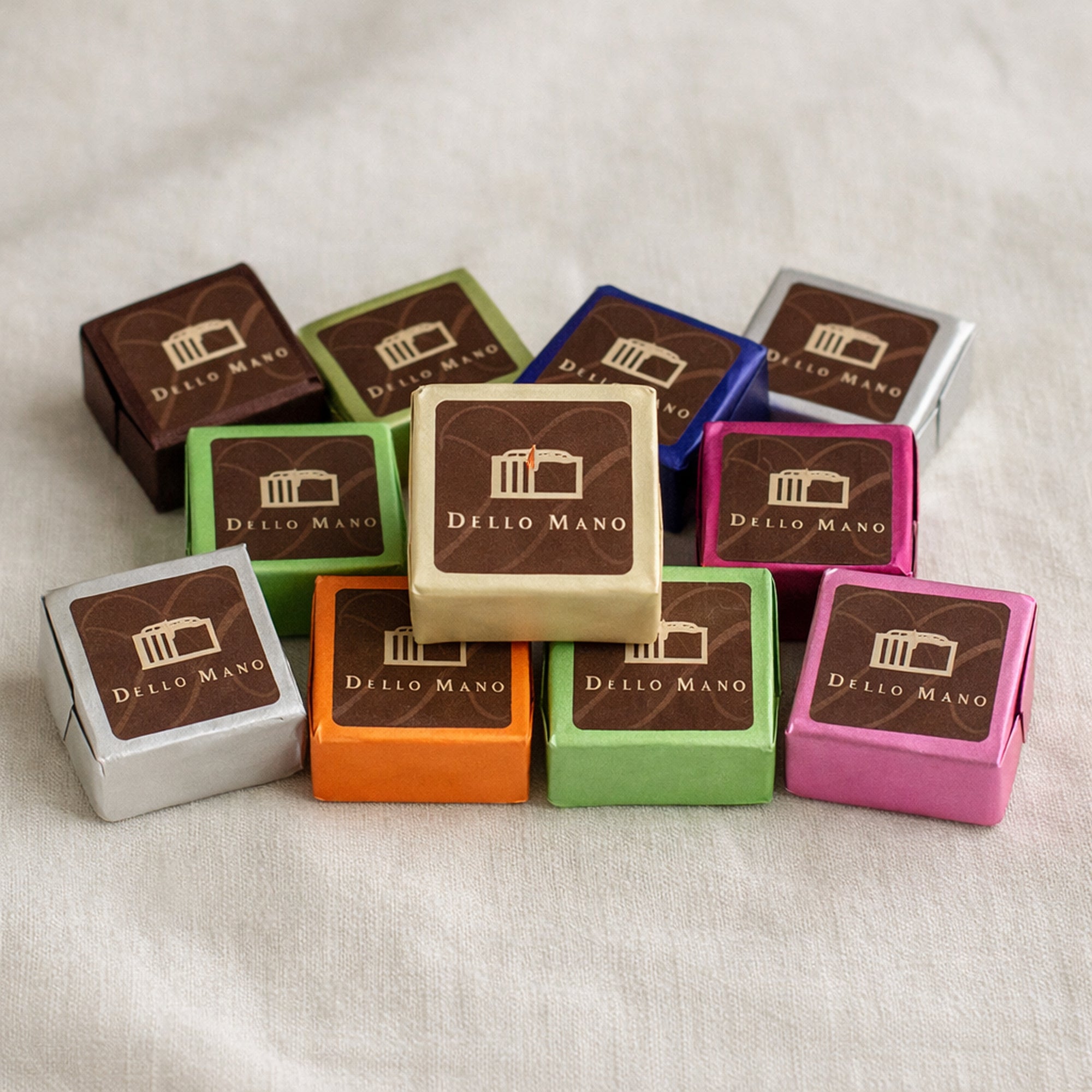 Luxury brownie cubes individually wrapped handmade Belgian chocolate brownies by Dello Mano