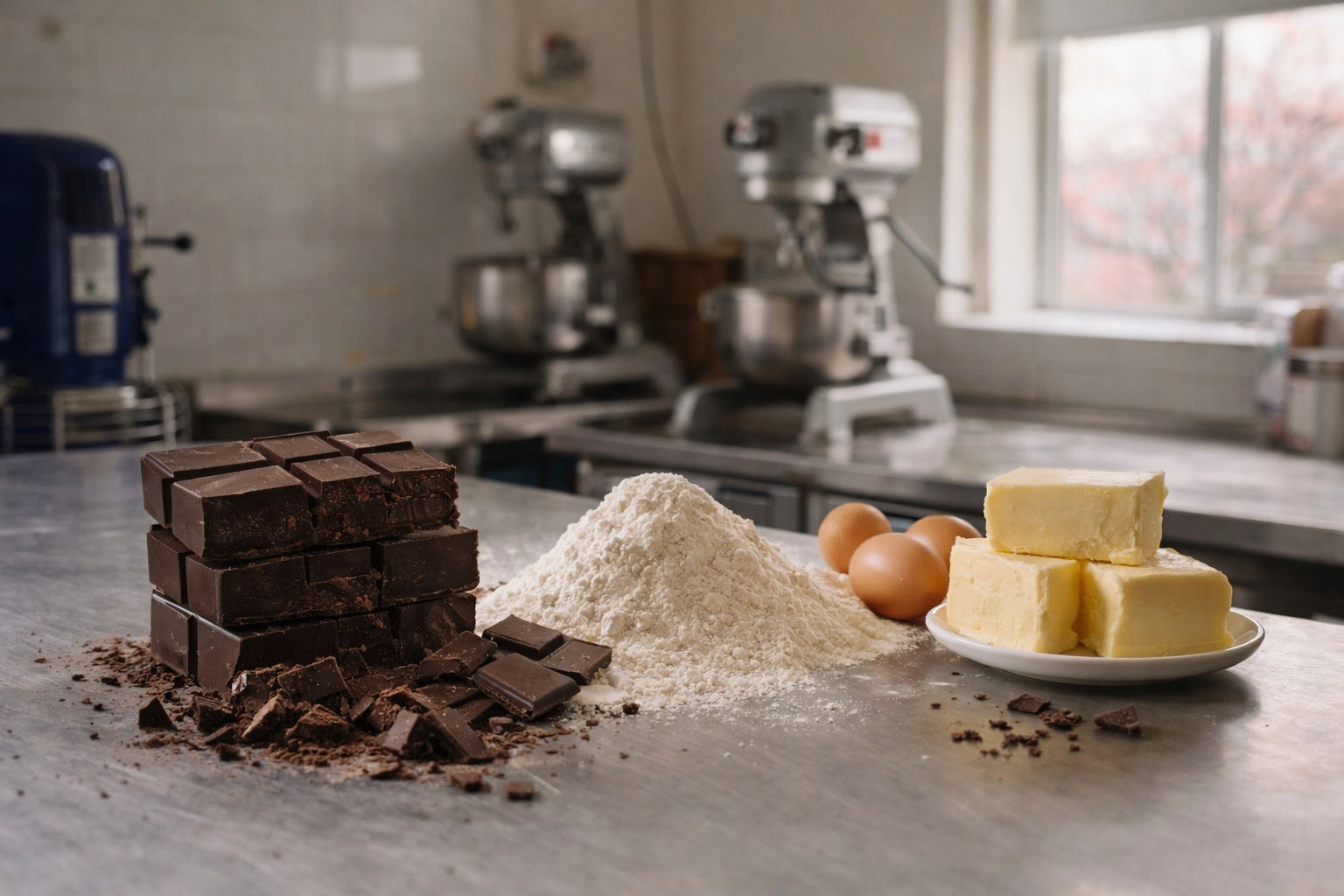Small batch brownie ingredients with Belgian chocolate, butter and eggs, crafted in a Brisbane kitchen