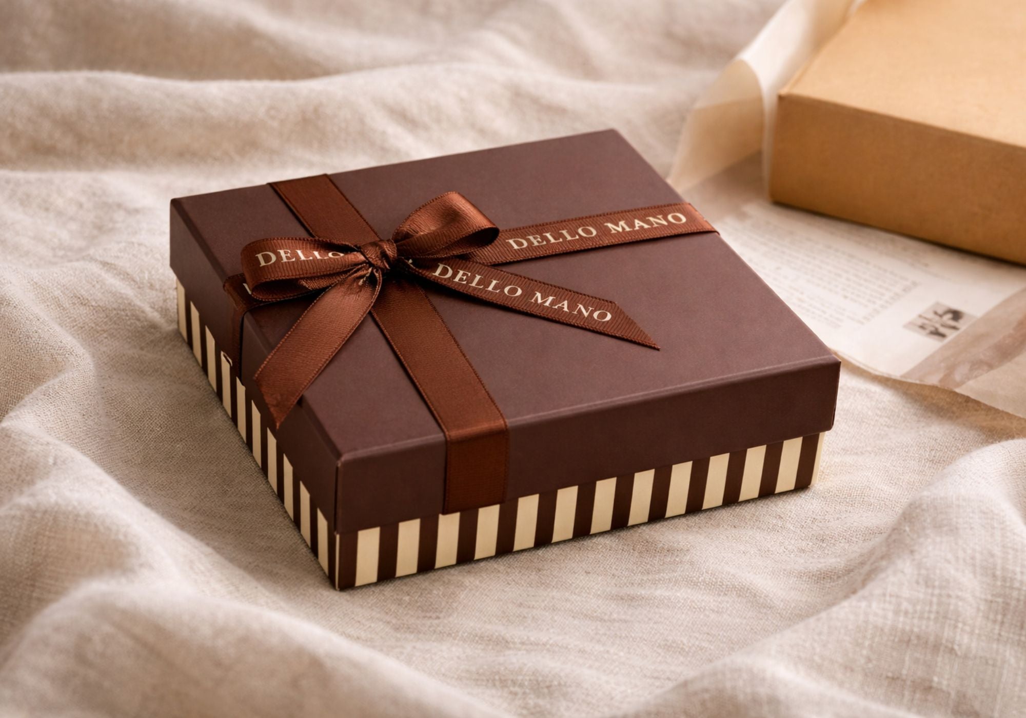chocolate gift delivery Australia handmade brownie gift box packaged on linen ready to send