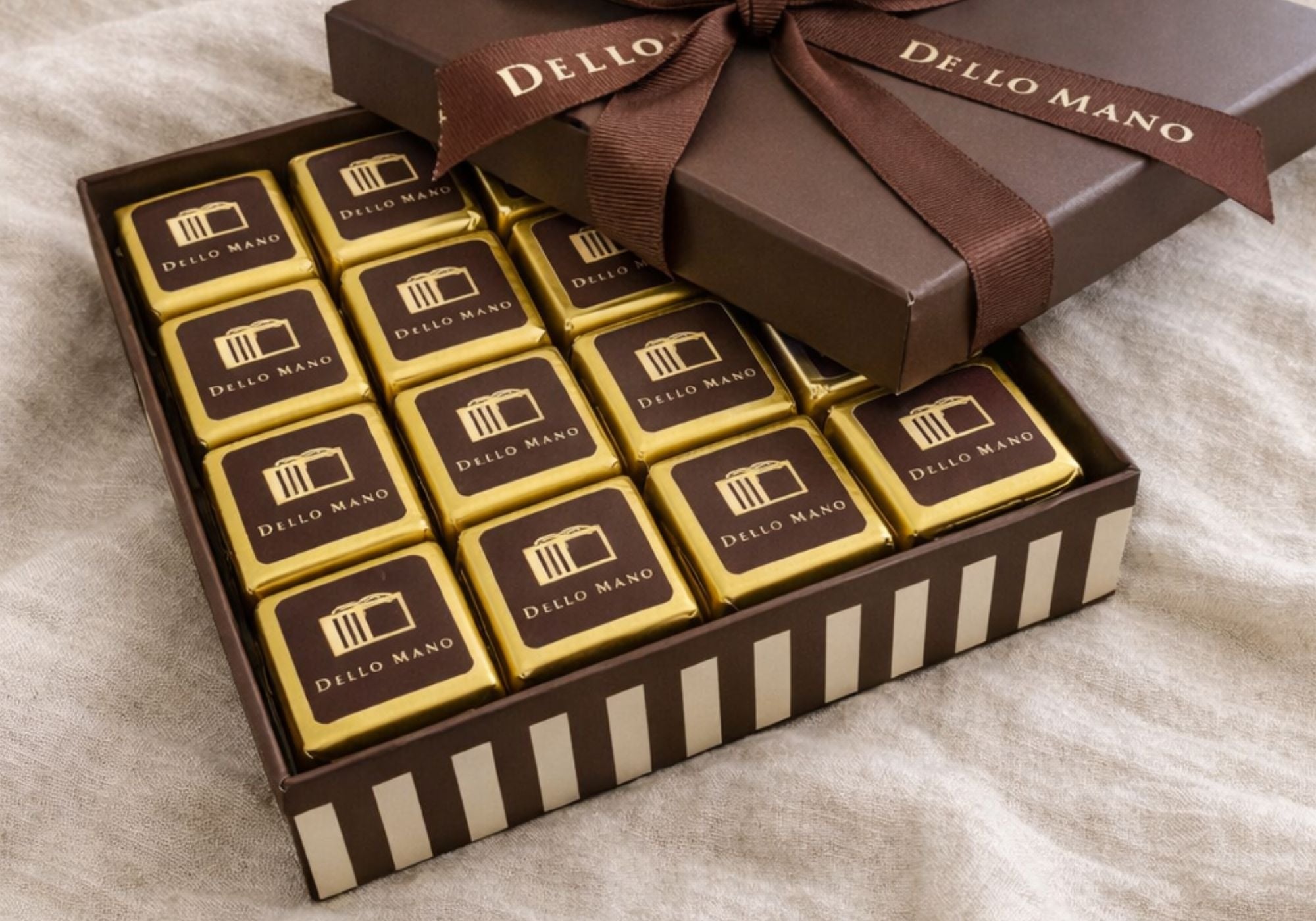 Handmade chocolate gift box with gold foil wrapped luxury brownies by Dello Mano Australia
