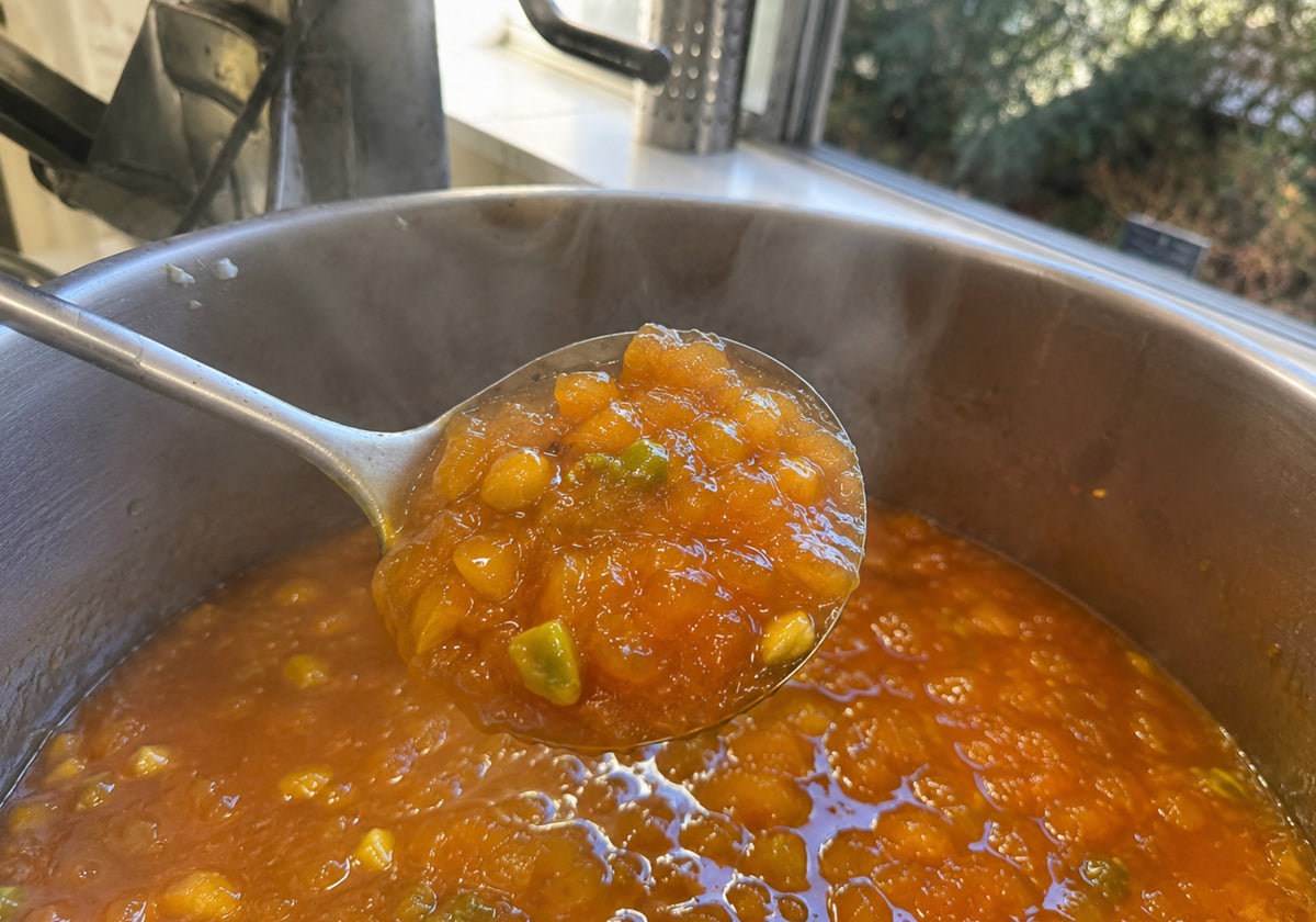 Apricot, Rose and Pistachio Conserve being handmade in the Dello Mano Brisbane kitchen
