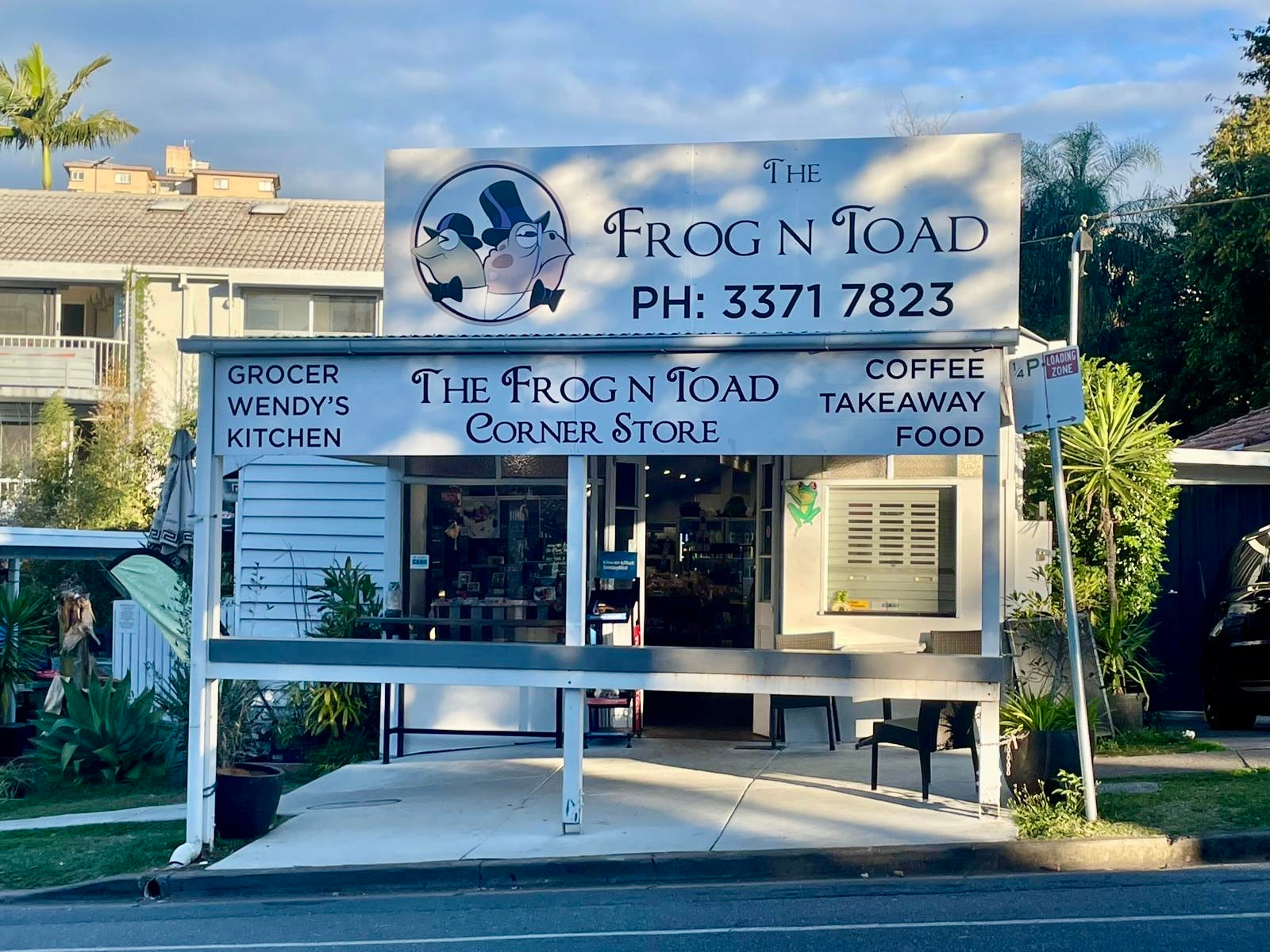 Frog n Toad Corner Store frontage on Lang Parade Auchenflower, Dello Mano partner location, and Click & Collect orders in Brisbane