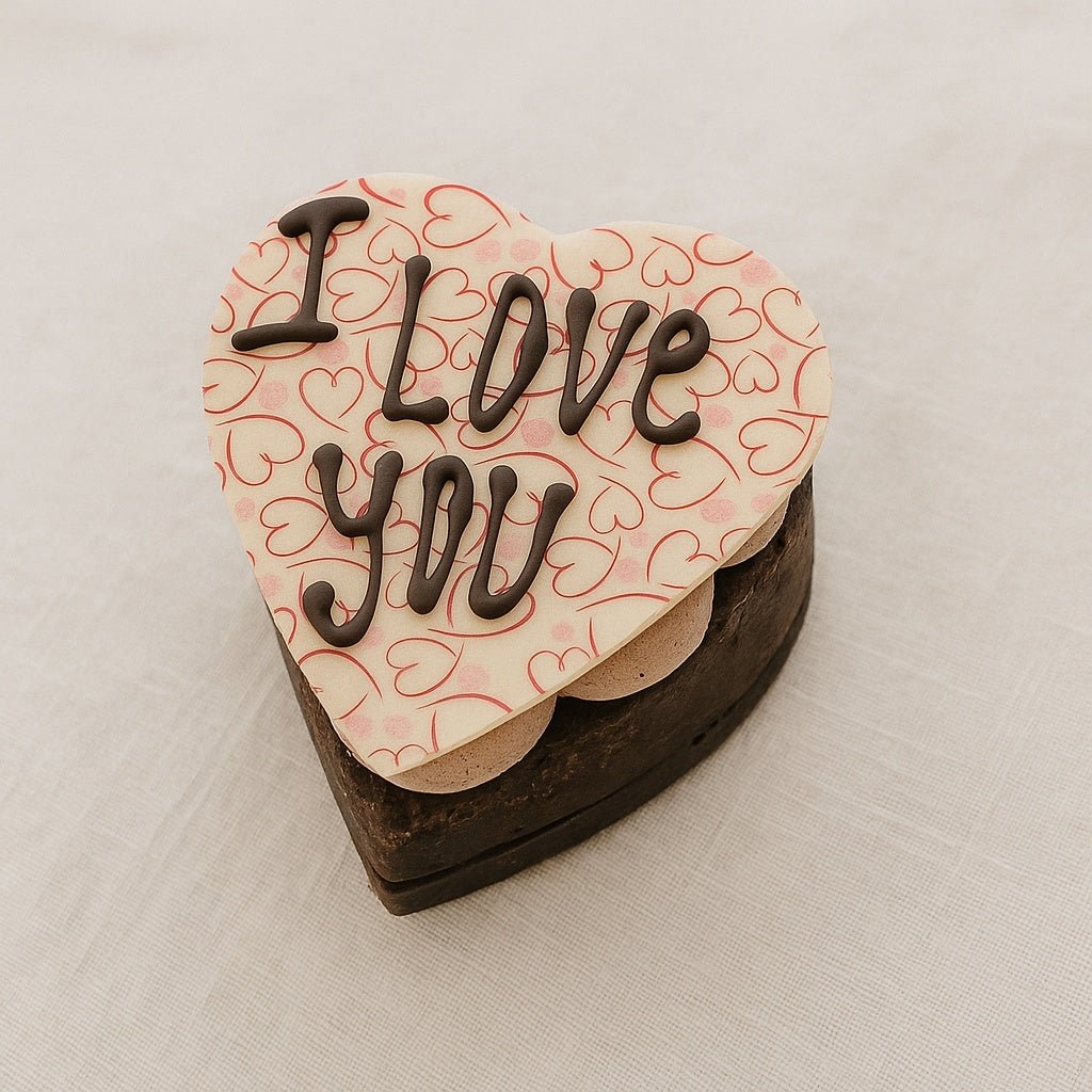 Heart Brownie Gift – Handmade with Belgian Chocolate, “I Love You” Message | Handmade Luxury Treats by Dello Mano