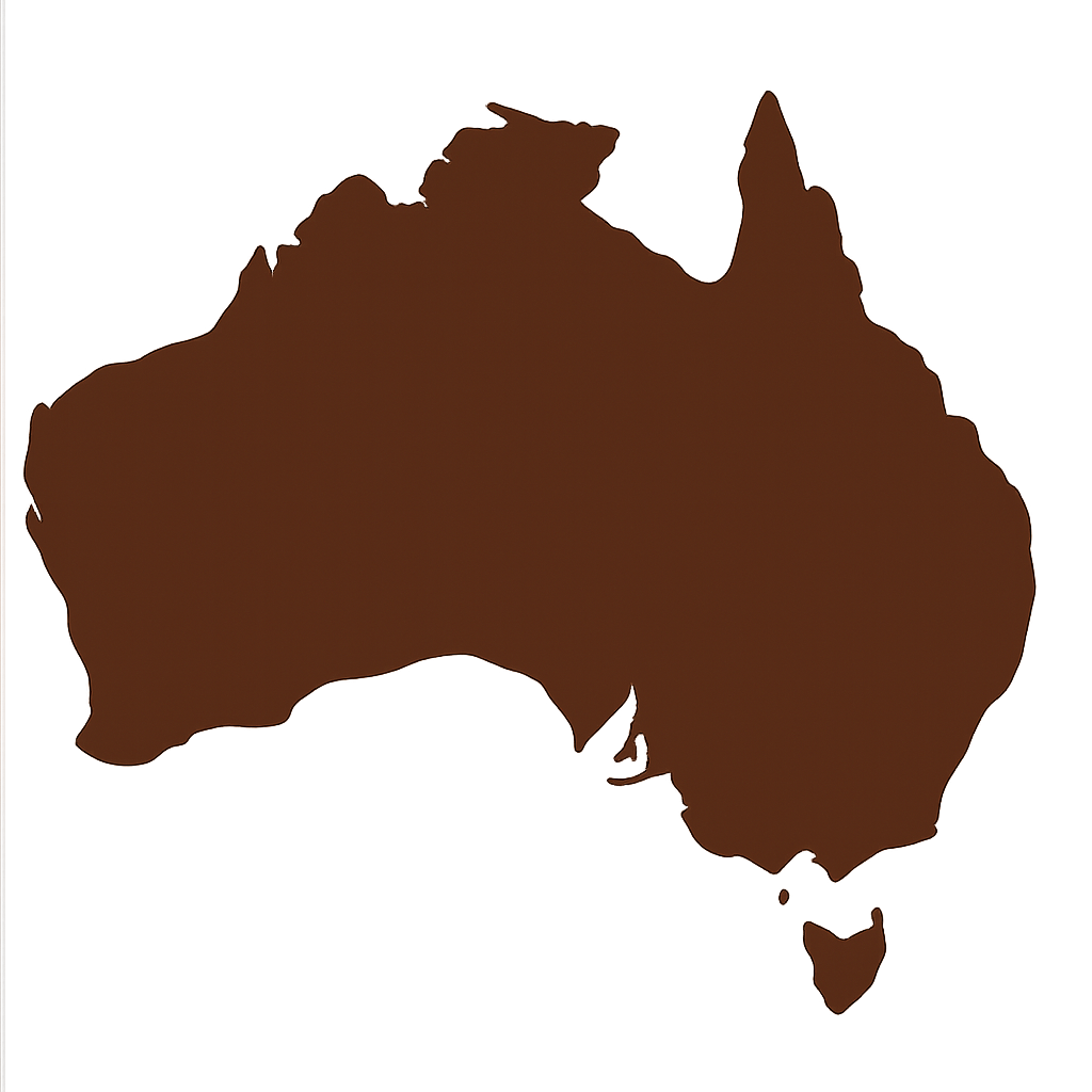 Brown silhouette of Australia on a transparent background