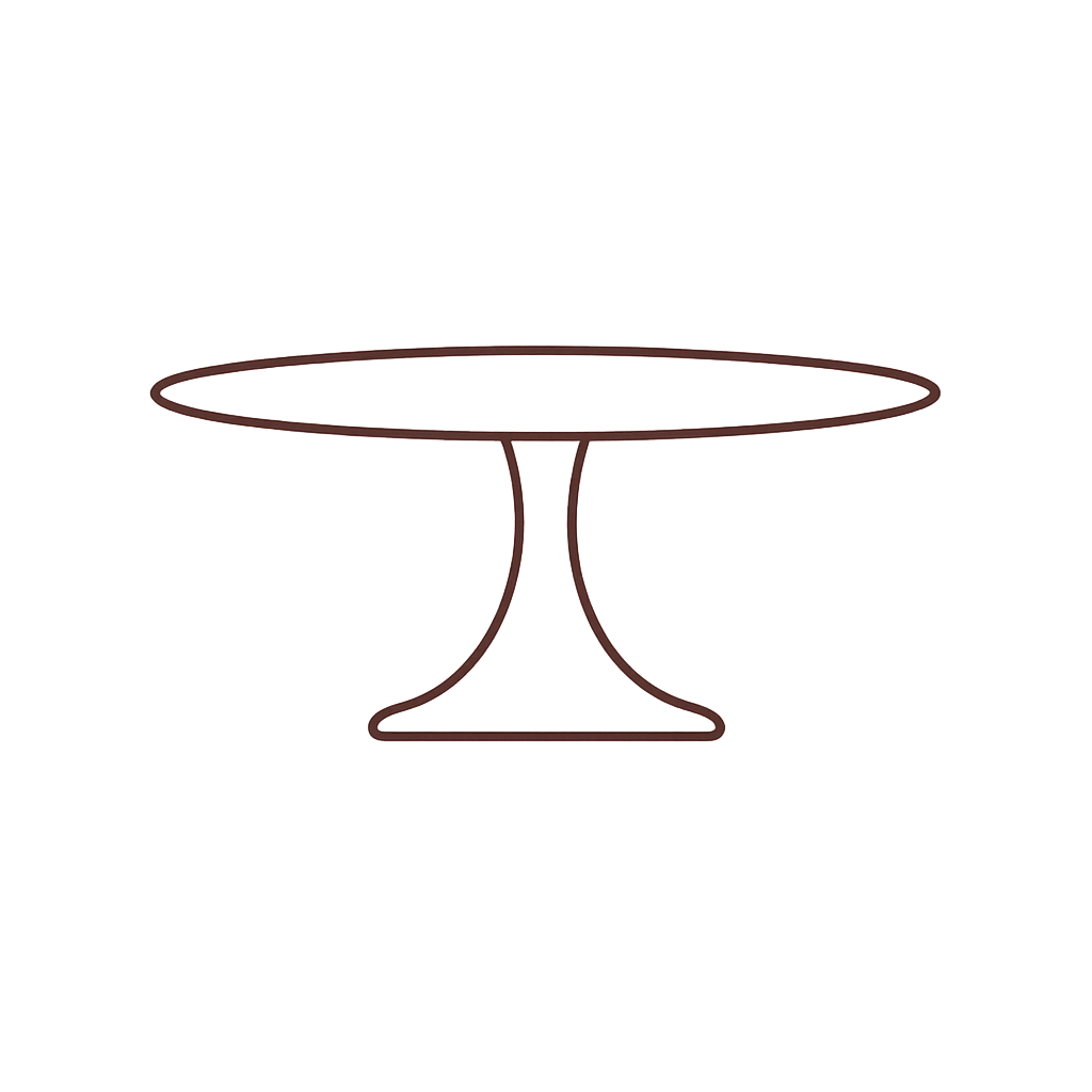 Outline of a round cake stand with a pedestal base on a transparent background