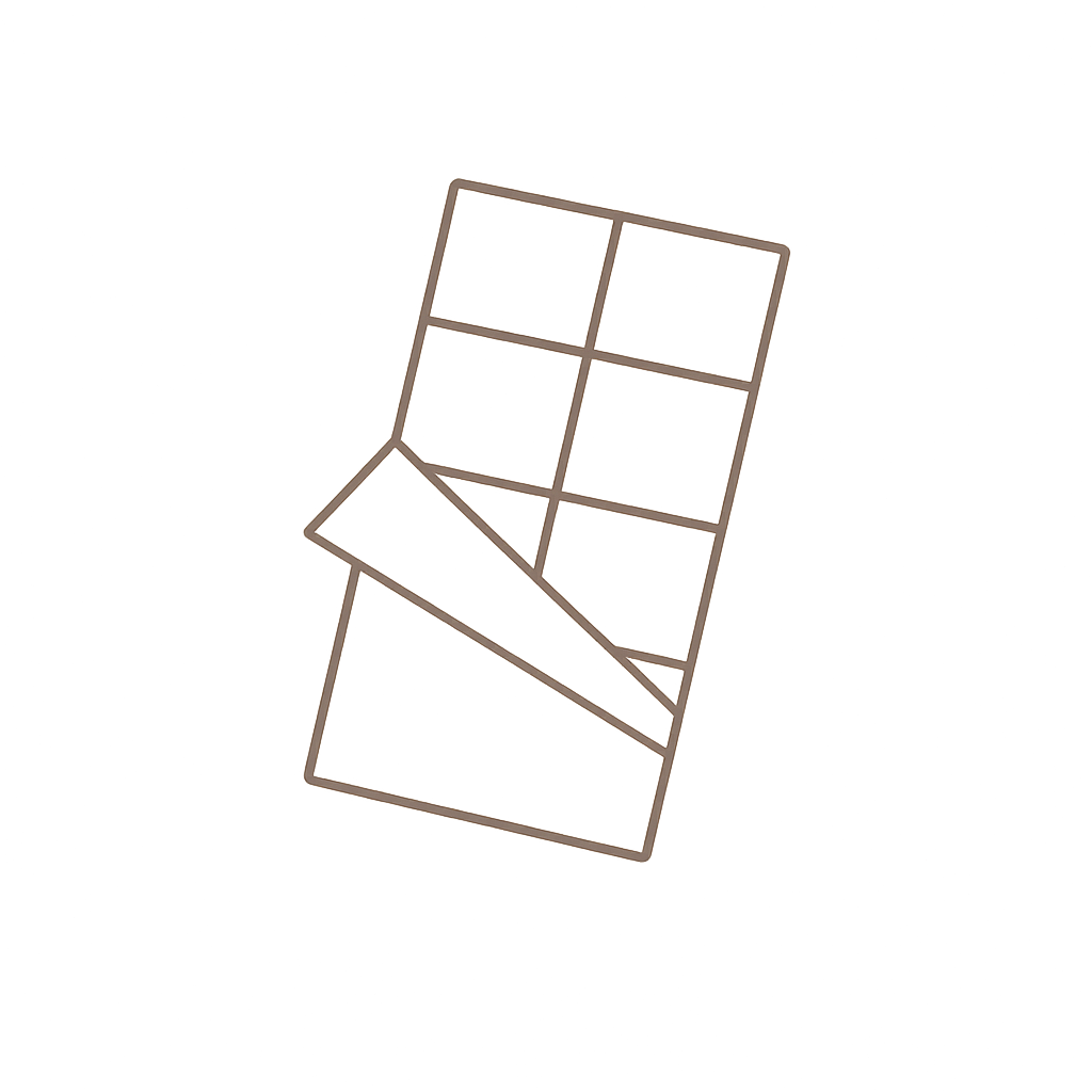 A chocolate block icon of fine brown lines on a transparent background.