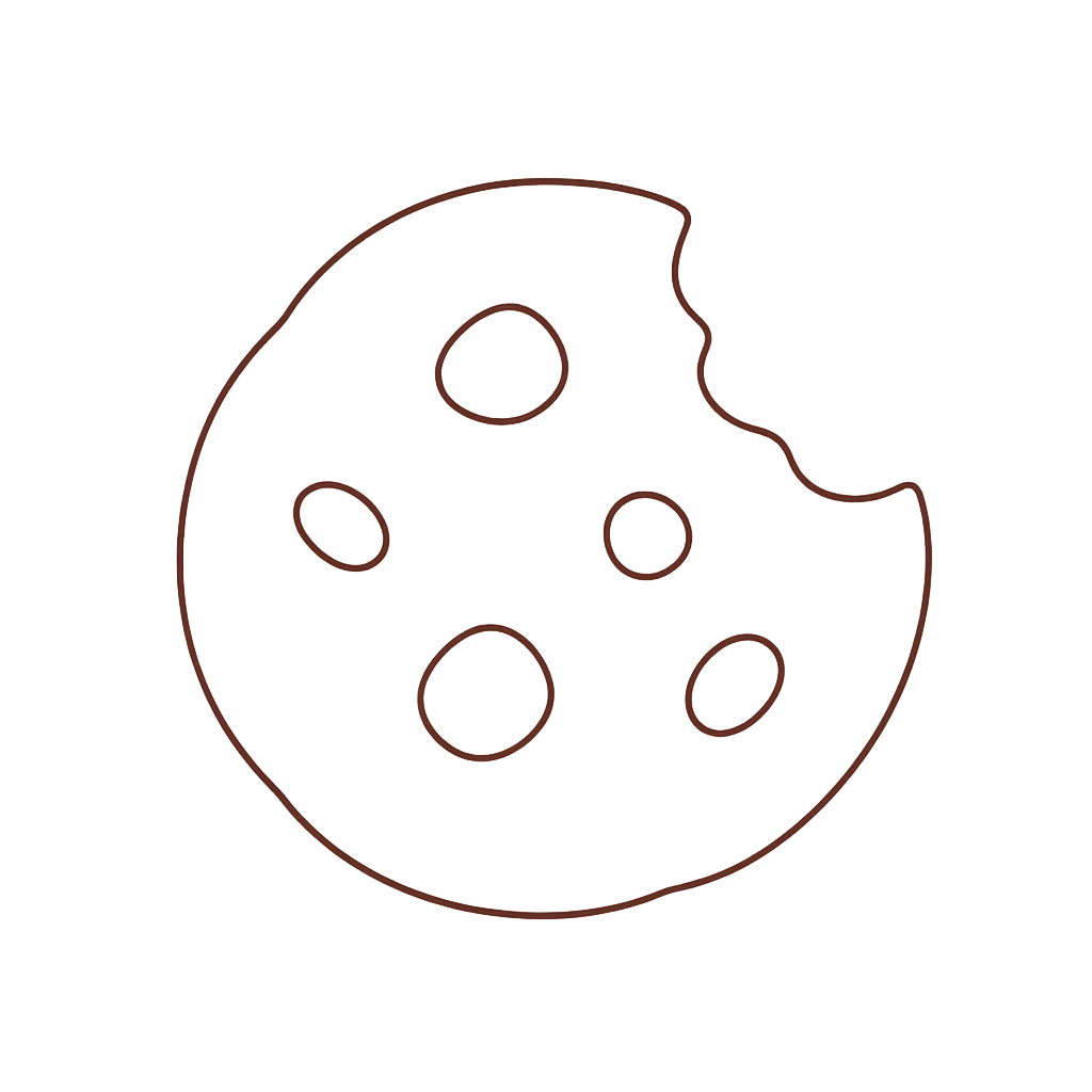 A line drawing icon of a cookie on transparent background