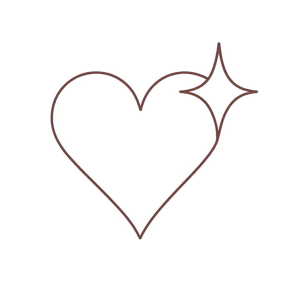 An icon of a heart with star in fine brown lines on a transparent background