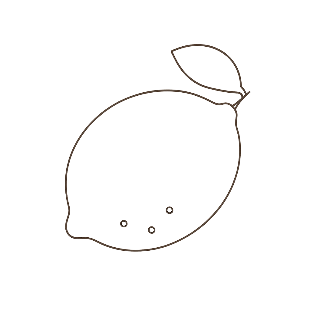 A lemon icon of brown fine lines on a transparent background
