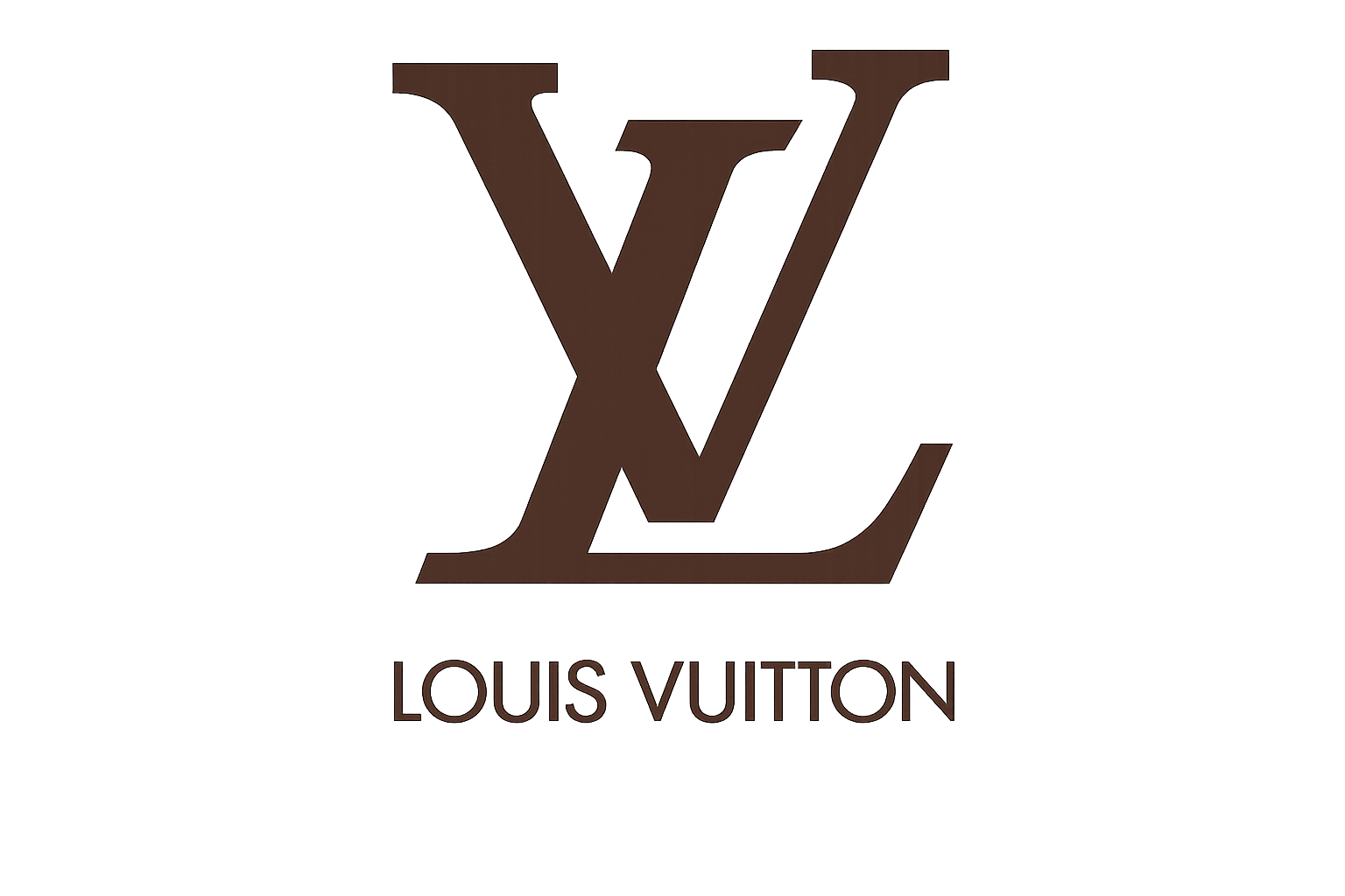 Louis Vuitton logo in brown on a white background