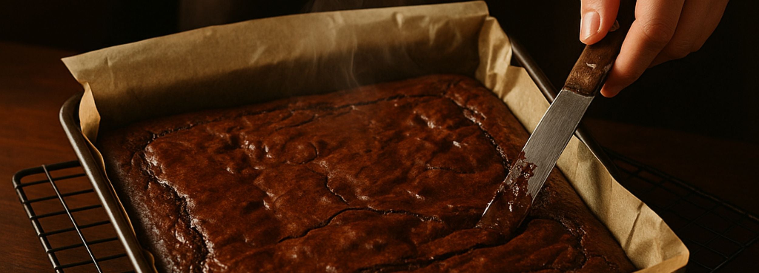 Cutting into a rich, fudgy brownie – crafted for Dello Mano’s special dietary range including vegan and gluten-friendly brownies.