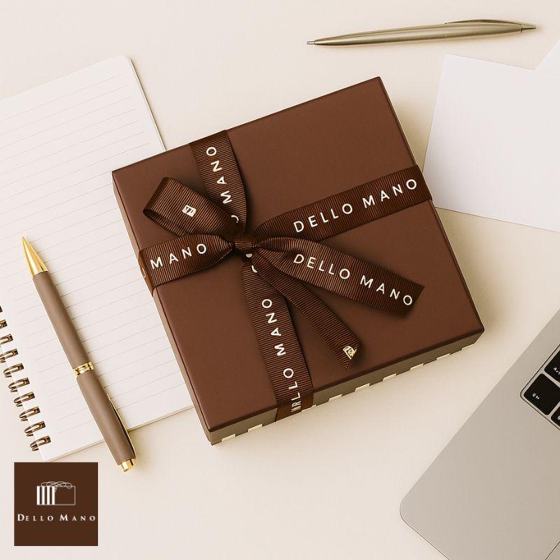 Dello Mano Luxury Gift Box on a corporate desk with stationery