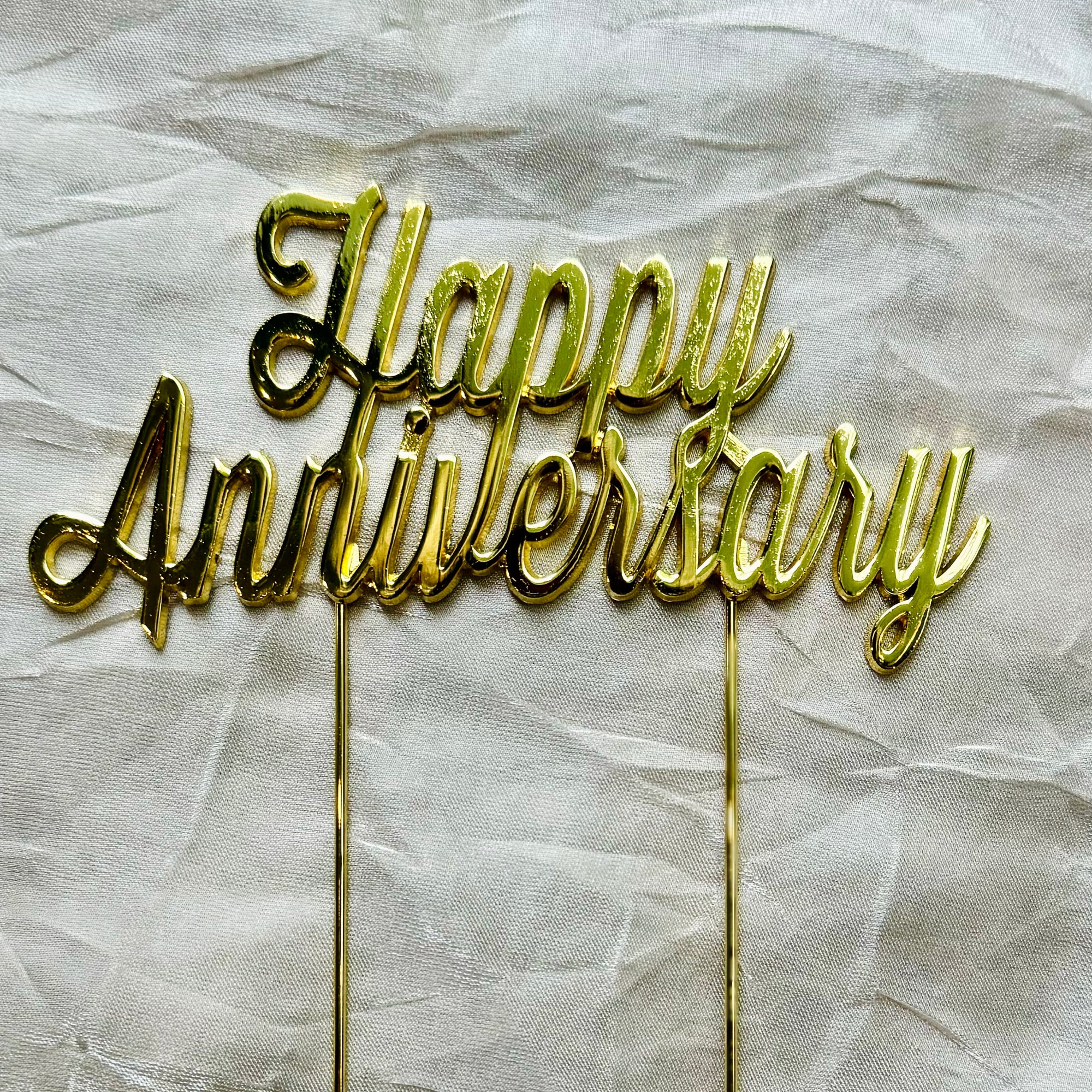 Cake Topper-Happy Anniversary- Gold
