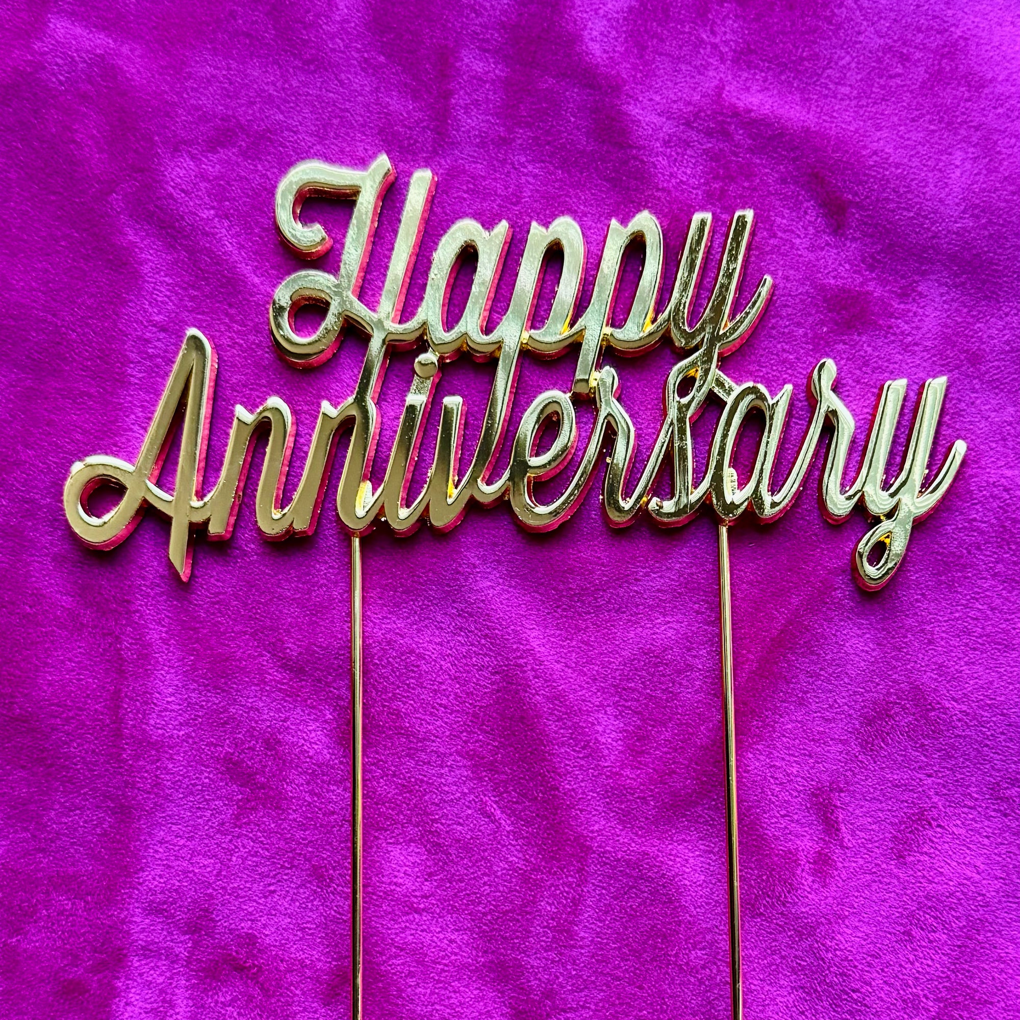 Cake Topper-Happy Anniversary- Gold