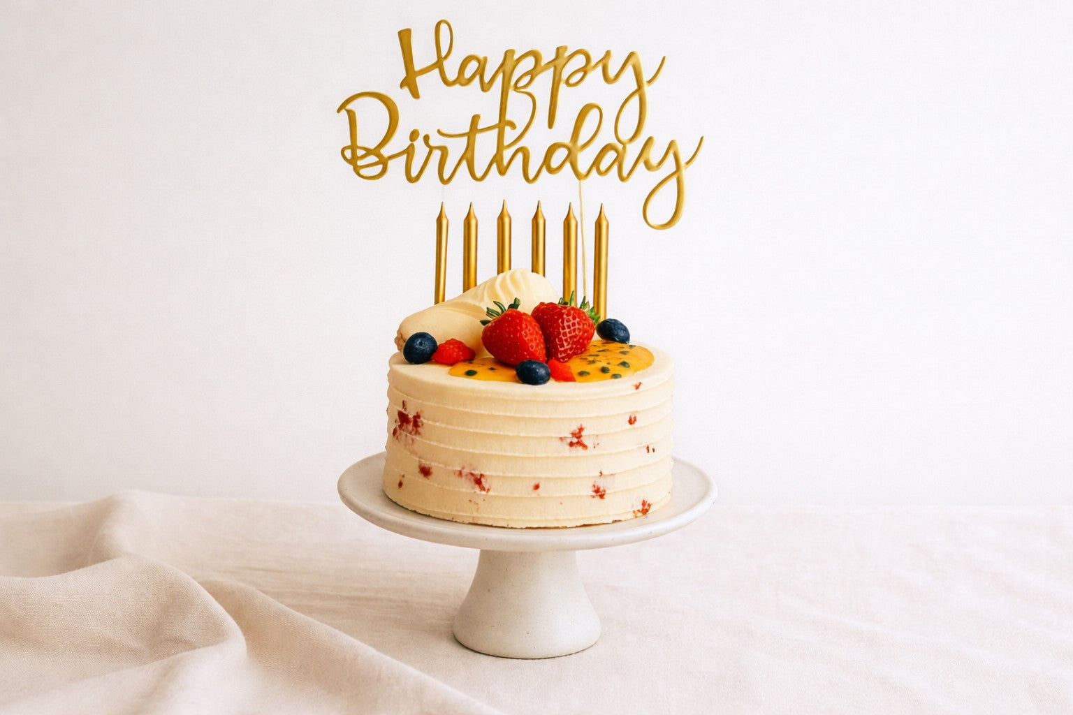 Handmade birthday cake delivery Brisbane with candles and fresh fruit – Dello Mano