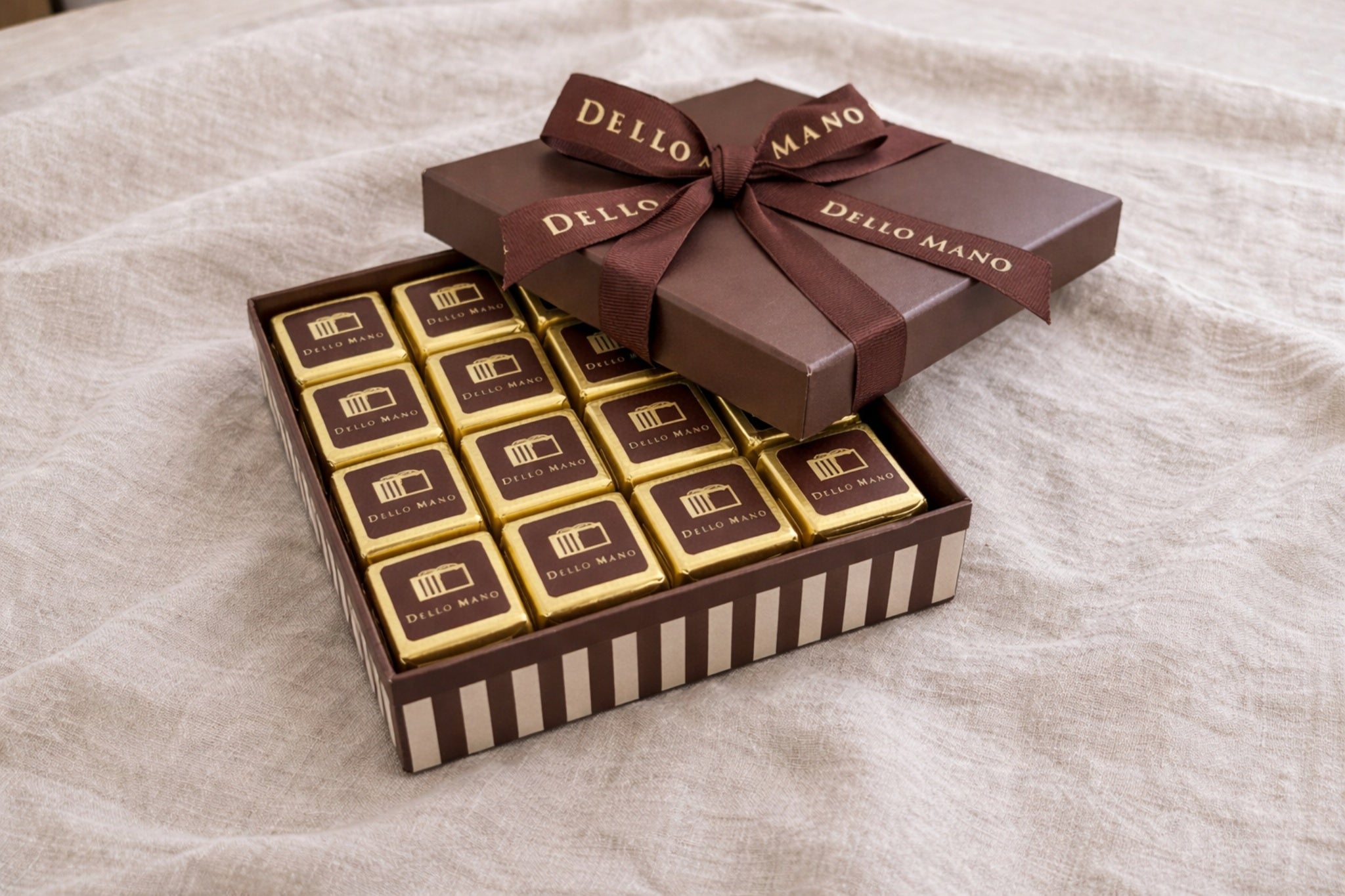 Individually wrapped brownies in a luxury gift box showing structure and presentation for delivery across the Gold Coast