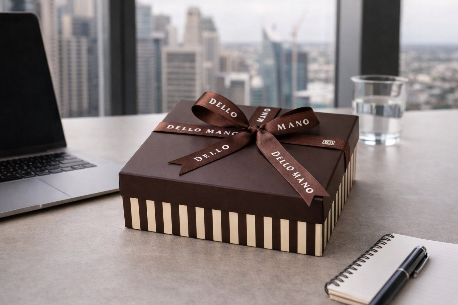 Luxury brownie gift box in a modern Sydney office setting, ideal for corporate gifting and thoughtful delivery occasions