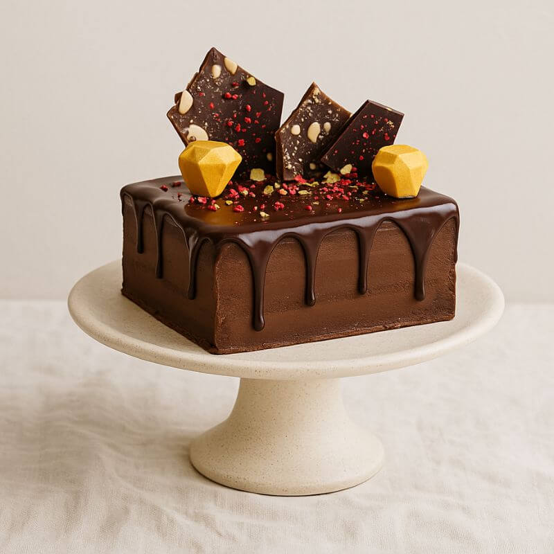 Brownie Jewel Box Cake with Belgian Ganache & Chocolate Jewels | Handmade Luxury Treats by Dello Mano