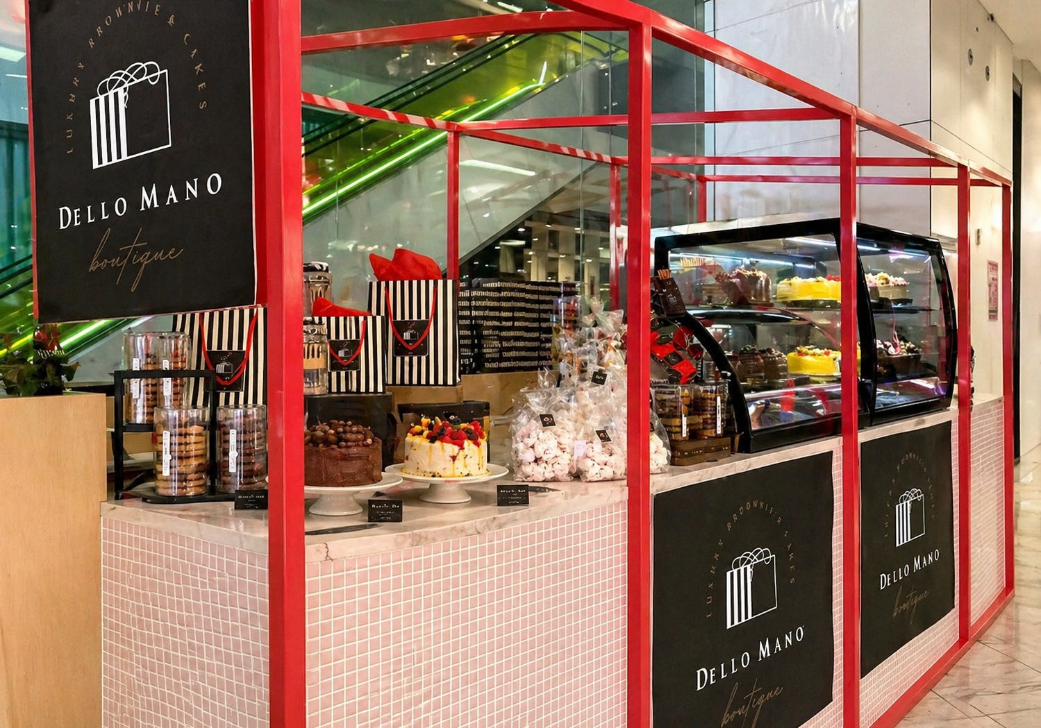 brisbane cake shop pickup location with corporate cakes displayed on counter for easy collection