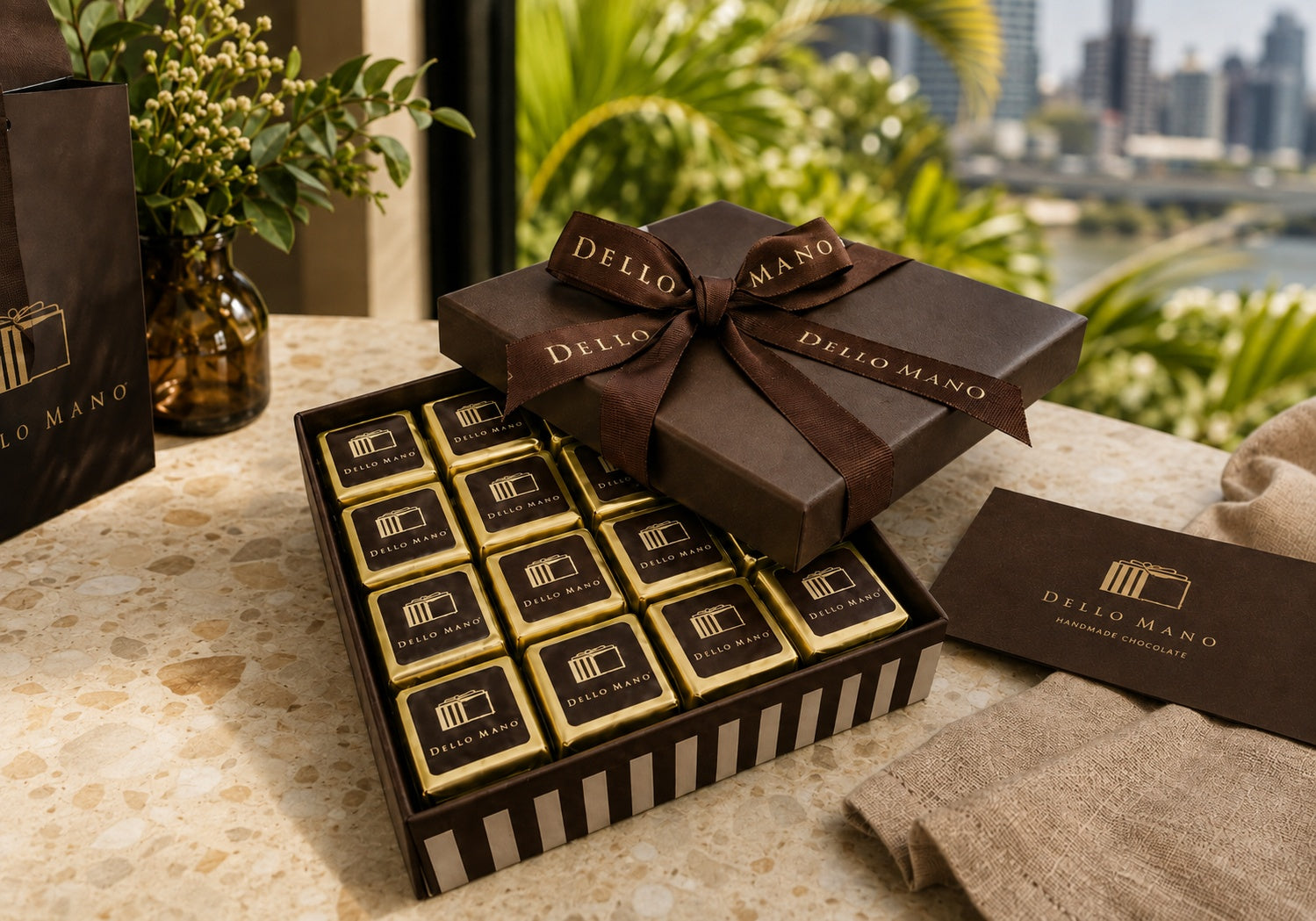 Dello Mano chocolate gift box delivered in Brisbane, with individually wrapped handmade brownies and gift-ready presentation