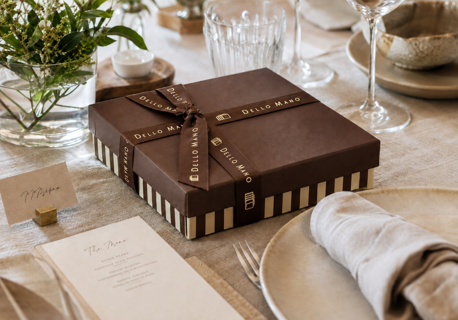 Dello Mano handmade event gift presented as styled at a private celebration table
