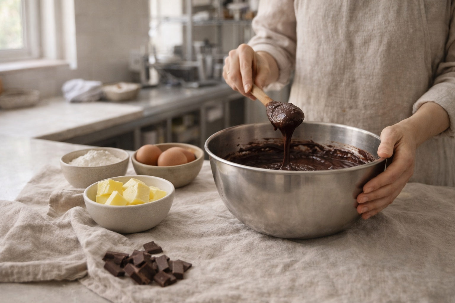 Handmade brownies being prepared in a Brisbane kitchen using small batch baking methods
