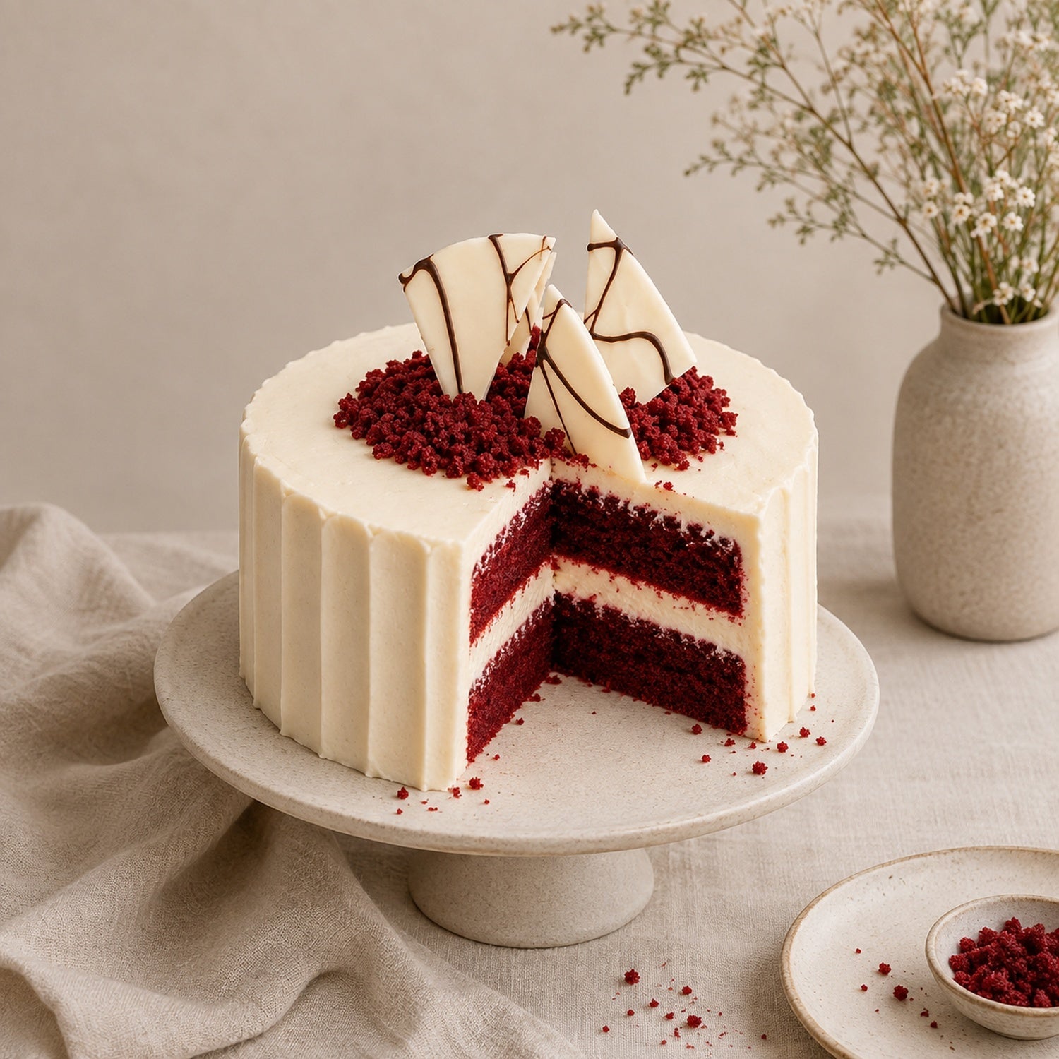 Handmade Red Velvet Cake with Cream Cheese Frosting & Chocolate Fans | Handmade Luxury Treats by Dello Mano