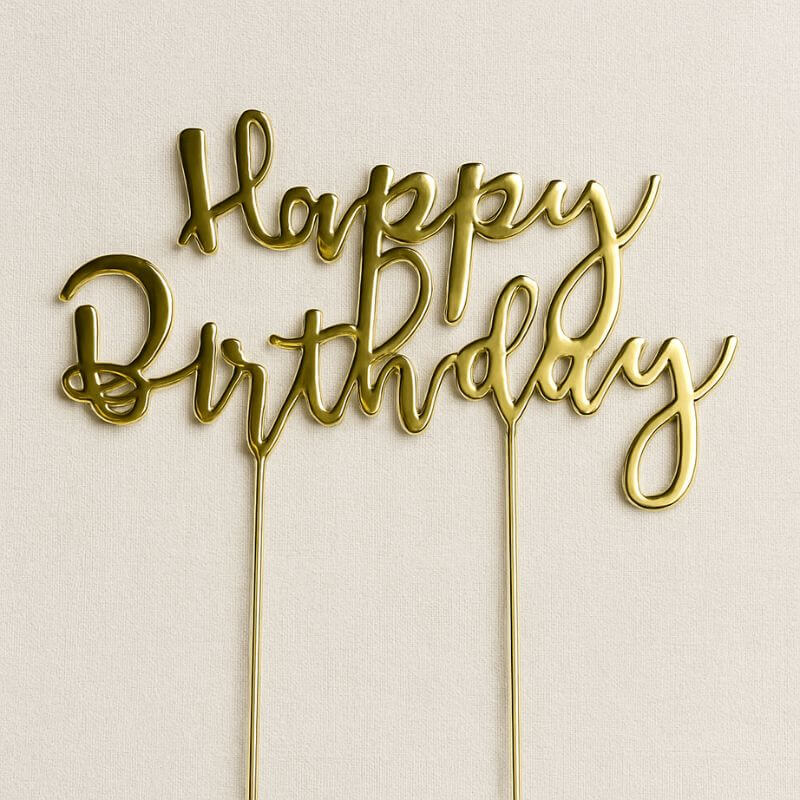Happy Birthday Gold Cake Topper – Luxury Cake Decoration | Handmade Luxury Treats by Dello Mano