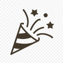 a celebration icon of party hat and sparkles