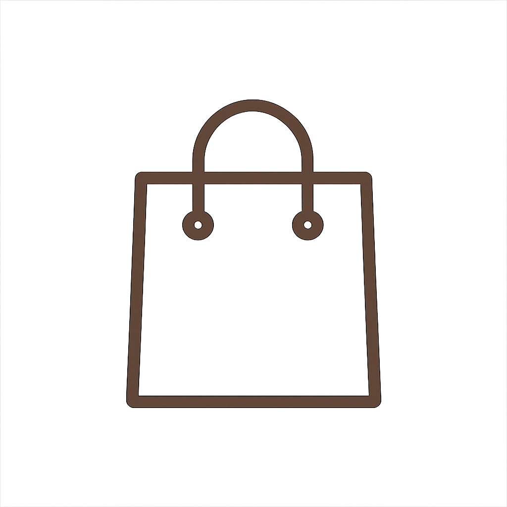 Brown outline of a shopping bag on a transparent background and representing click and collect