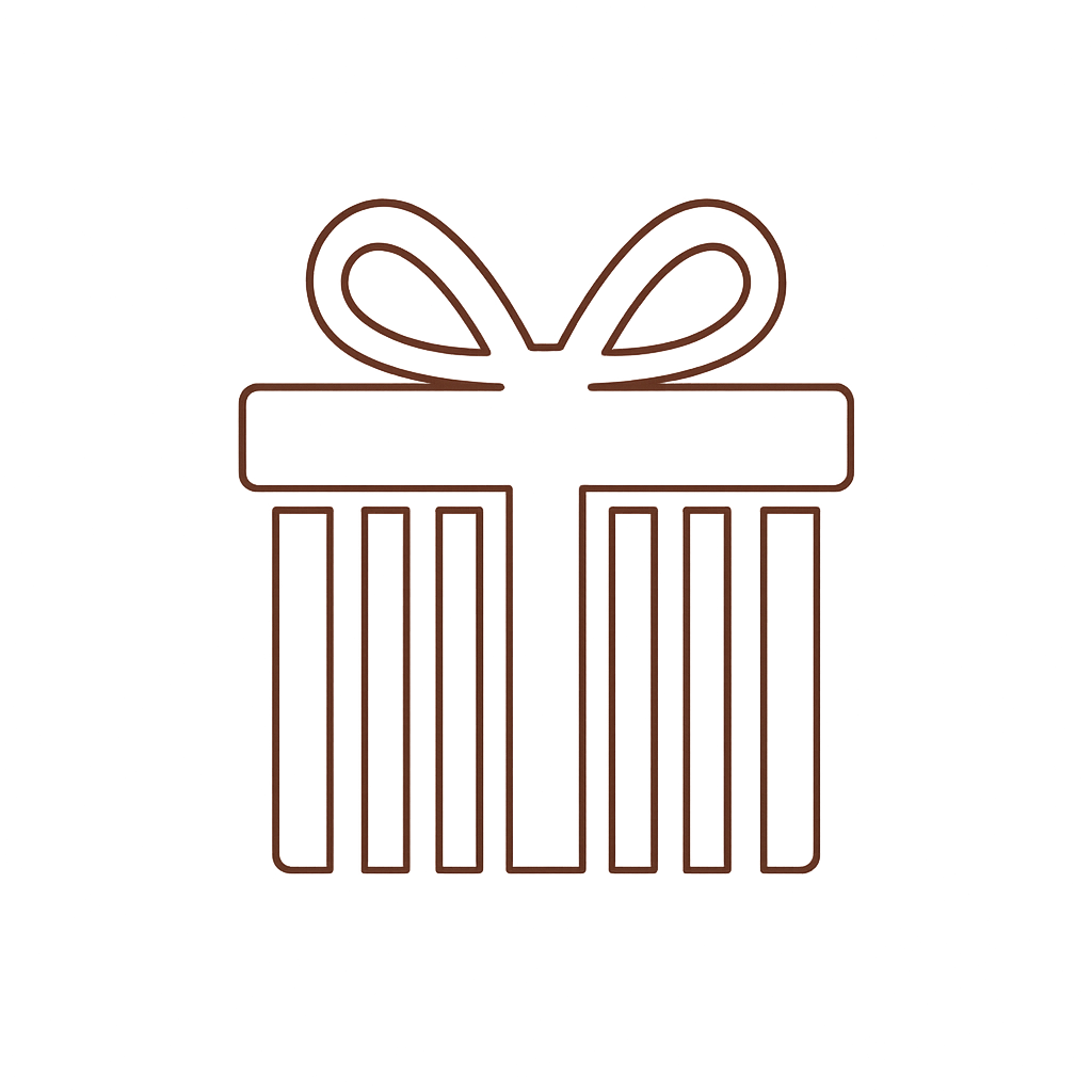 Outline of a striped gift box with a bow on a transparent background