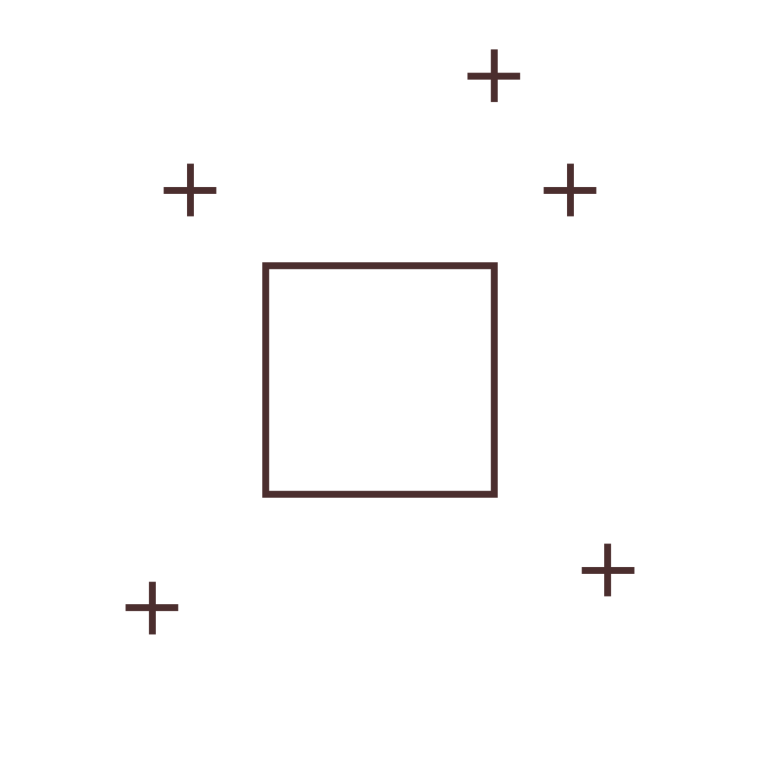 "Line icon of a cube with sparkles in dark brown, symbolising Dello Mano Brownie Cubes as a luxury treat for weddings, events, and special moments