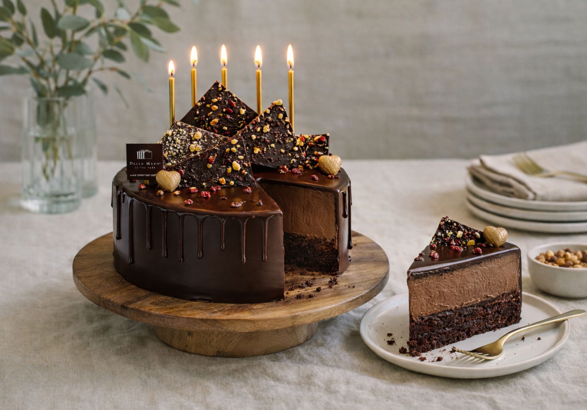 Handmade chocolate mousse cake with brownie base and glossy ganache, ideal for last minute birthday cakes in Brisbane.