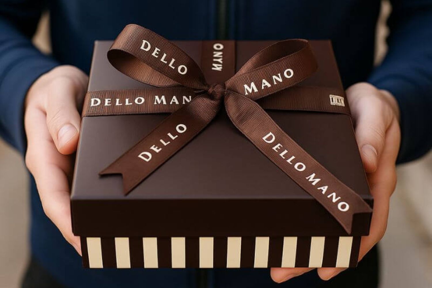 Handmade Dello Mano brownie gift box wrapped with ribbon for brownie delivery