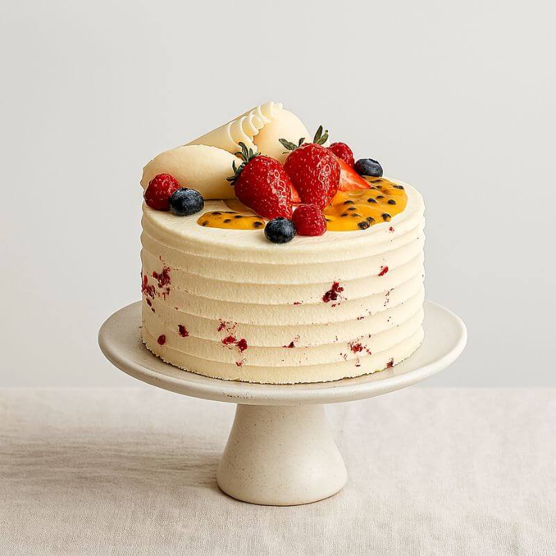 Raspberry & Passionfruit Torte with Belgian White Chocolate Frosting | Handmade Luxury Treats by Dello Mano