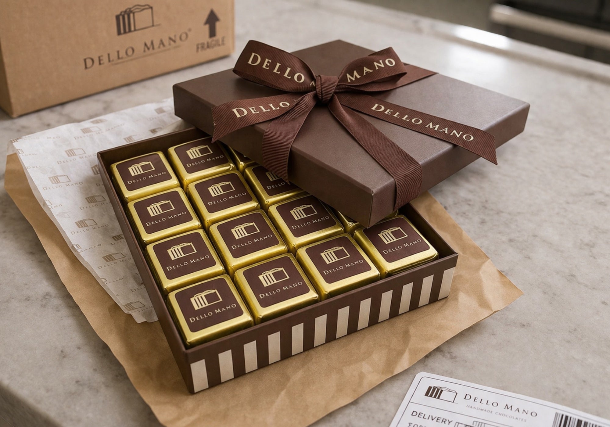 Luxury brownie gift box with individually wrapped brownies, prepared for delivery across Australia