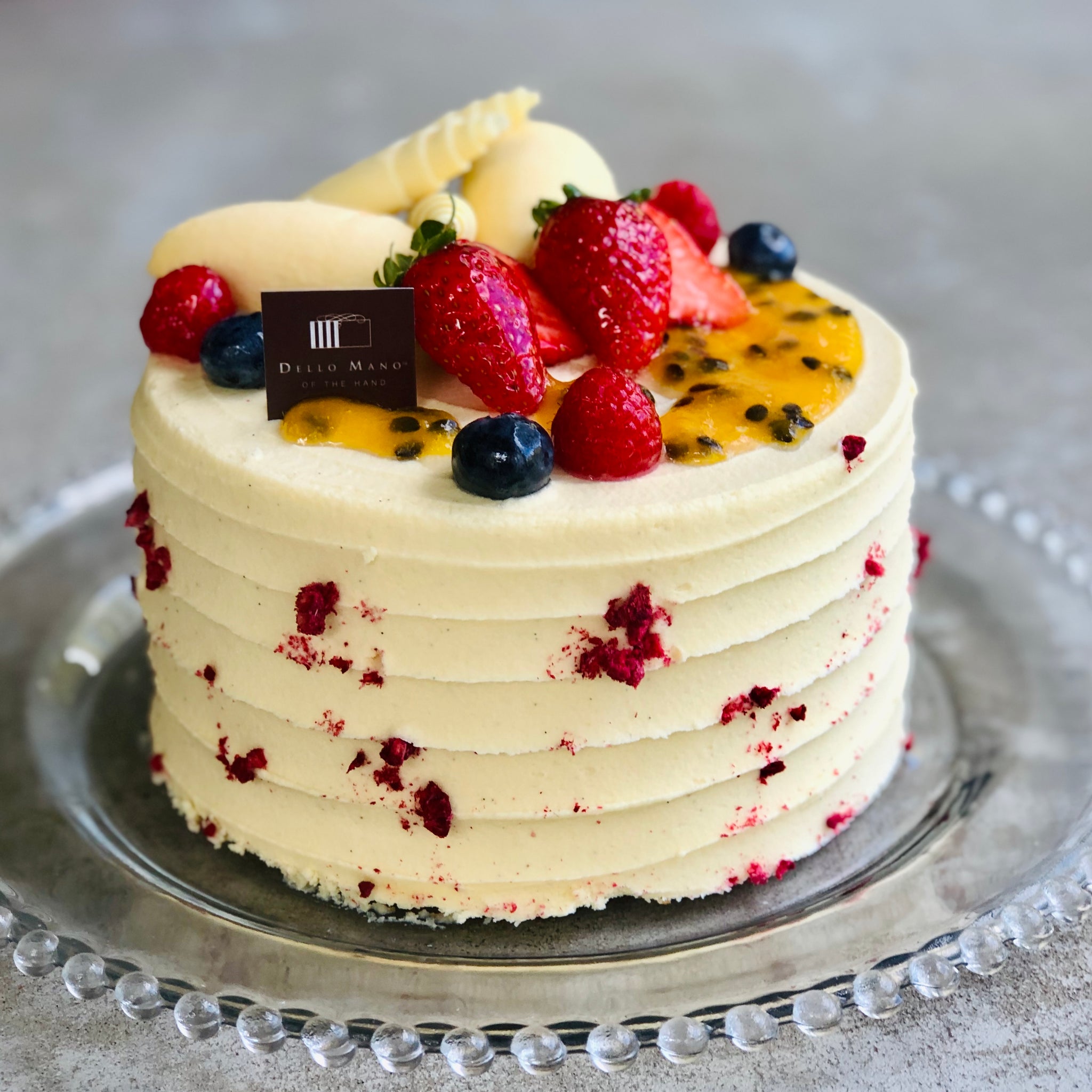 Raspberry & Passionfruit Torte with Belgian White Chocolate Frosting