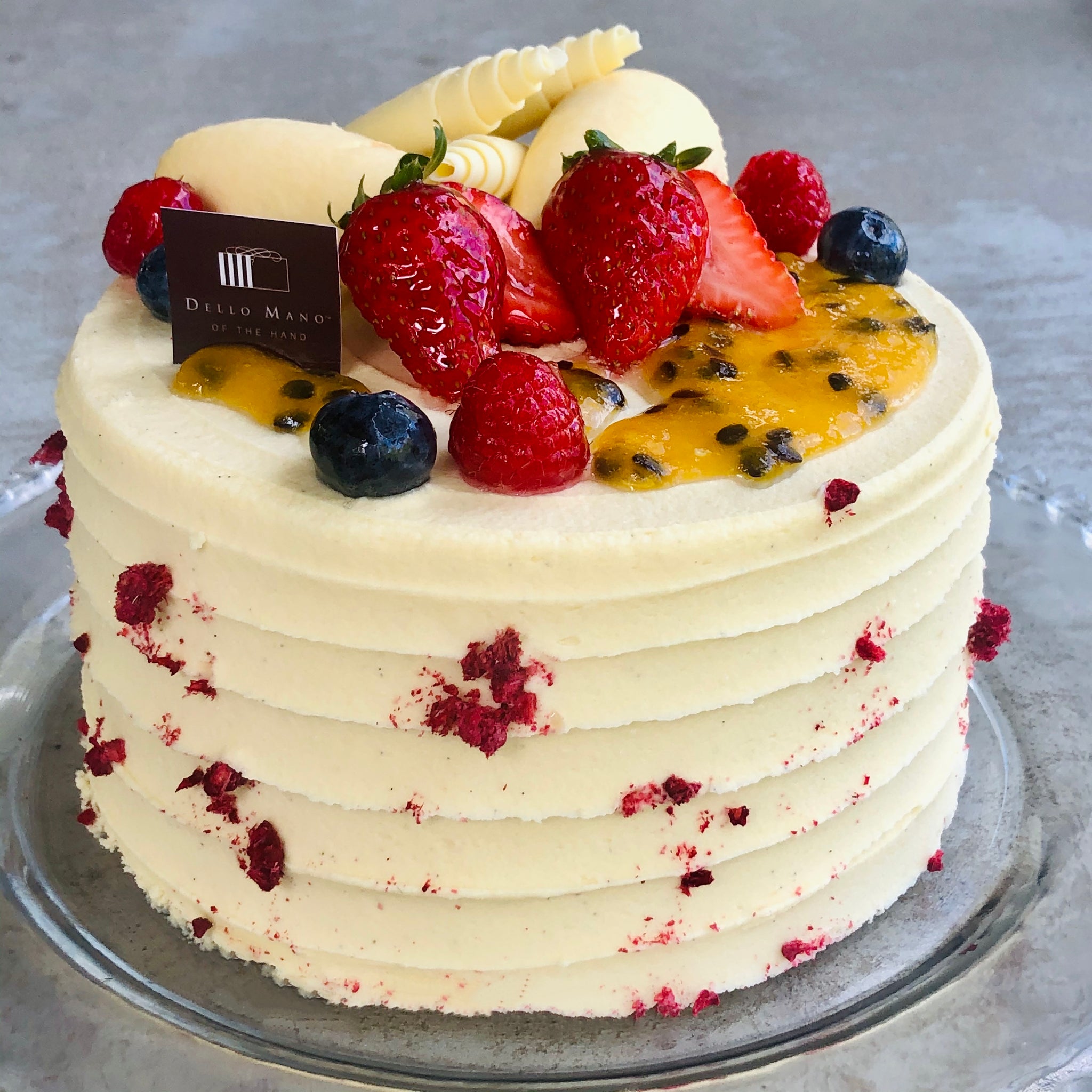 Raspberry & Passionfruit Torte with Belgian White Chocolate Frosting