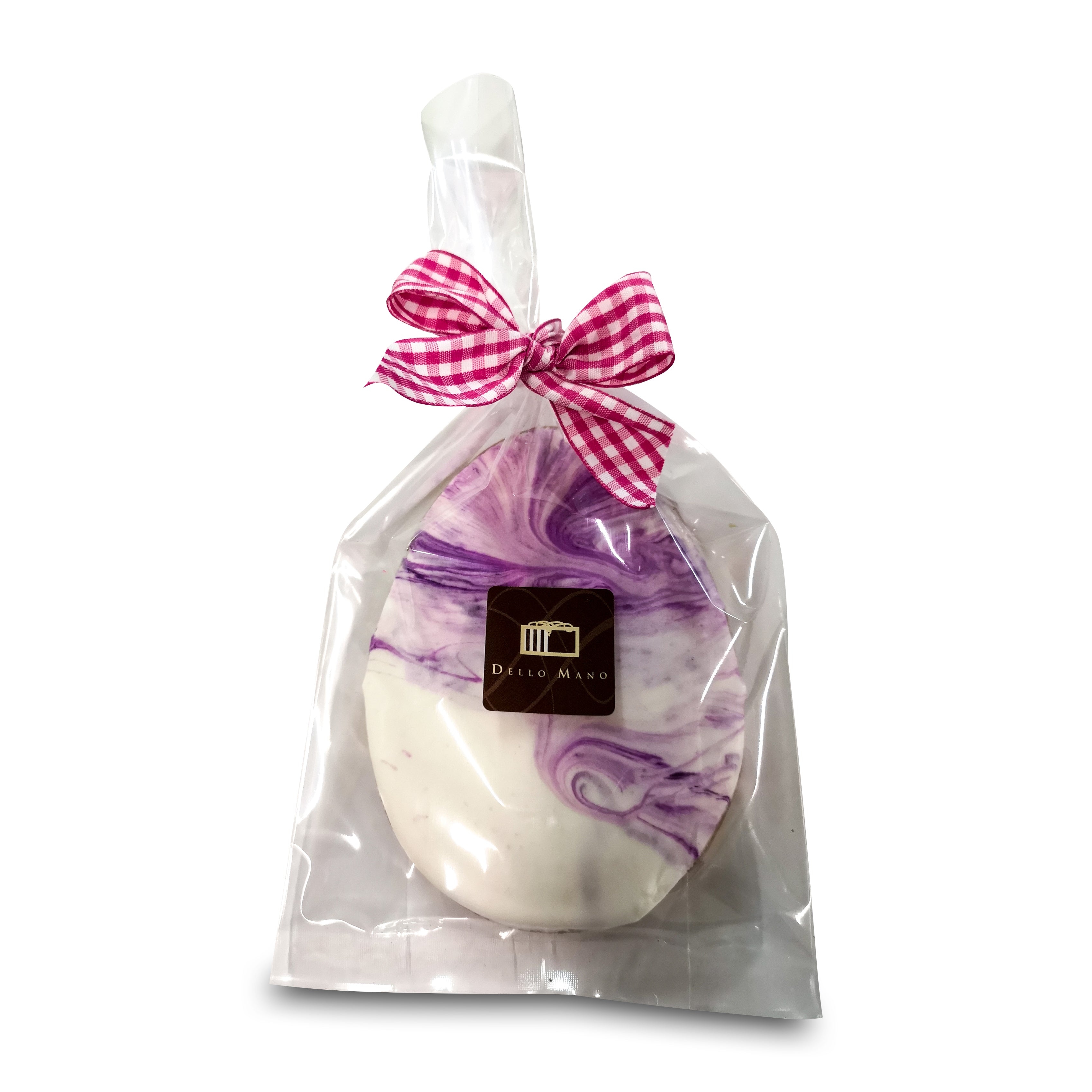 An Easter Egg Gingerbread in a clear bag and finished with ribbon.