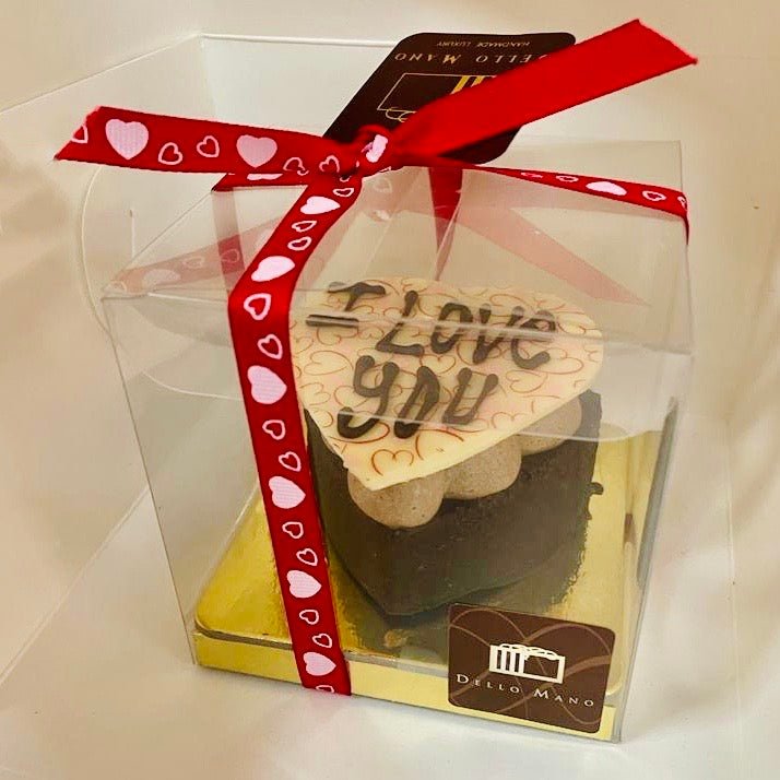 Heart Brownie Gift – Handmade with Belgian Chocolate, “I Love You” Message | Handmade Luxury Treats by Dello Mano
